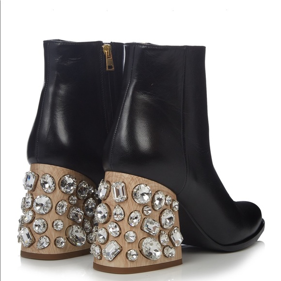 MARNI 41 crystal embellished black leather ankle boots booties - Picture 7 of 7